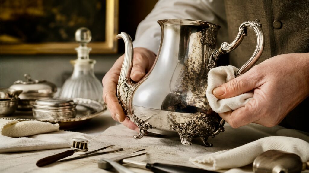 Polishing British-made silverware