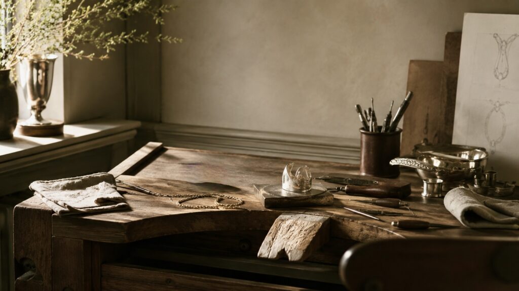 Craftsman's jewelry studio workspace